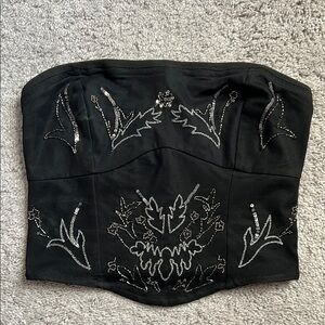 NWT Anthropologie Black Metallic Beaded Corset - Medium